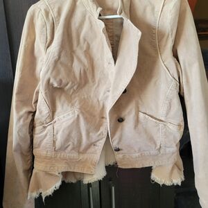 Free People Beige Blazer with Frayed Hem